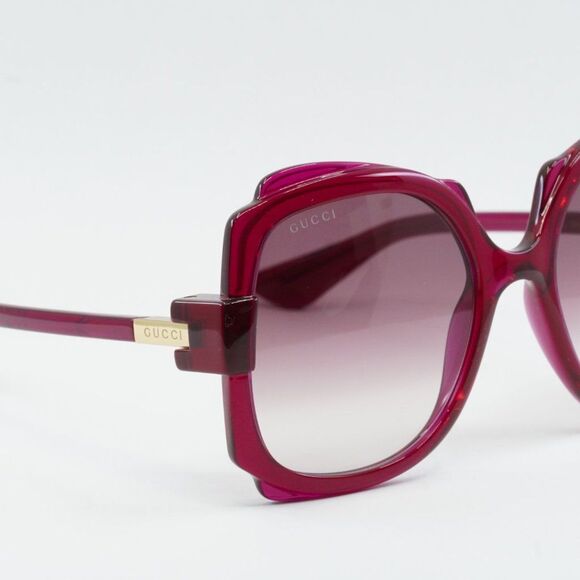 💯 NEW GUCCI GG1431S 003 TRANSPARENT DARK CYCLAMEN GRADIENT BURGUNDY SUNGLASSES - Picture 9 of 12